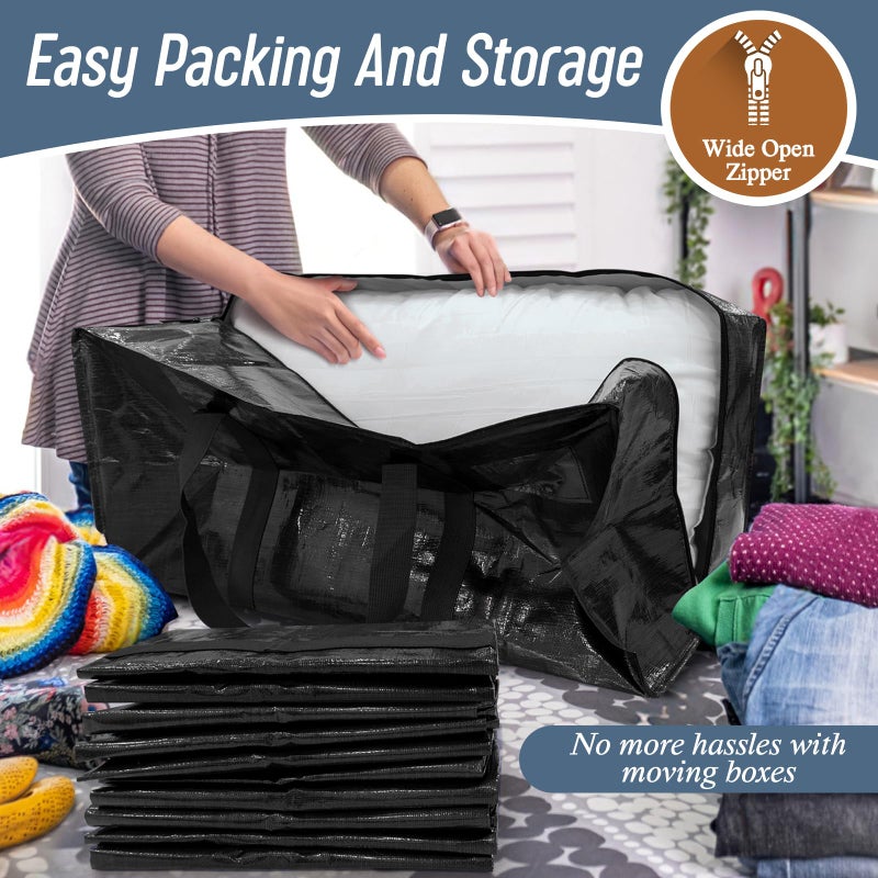 FYGRIP 6 Pack Extra Heavy Duty Large Moving Bags with Strong Zipper & Comfortable Handles, Sturdy & Durable Clothes Storage Bags Totes Bins, Packing Moving Boxes for College Supplies, Black - Image 5