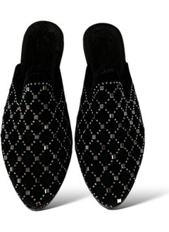Liger Suede Pointed Toe Stone Design Women's Slippers Black - Silver  - Image 3