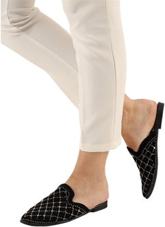 Liger Suede Pointed Toe Stone Design Women's Slippers Black - Silver  - Image 1