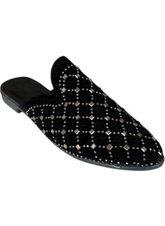 Liger Suede Pointed Toe Stone Design Women's Slippers Black - Silver  - Image 5