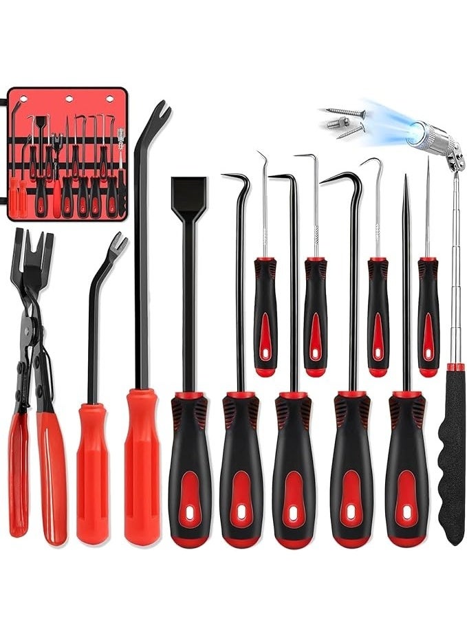 13-Piece Multi-Purpose Hook Pick-Up Tool Set, Car Electronic Repair Hose Gasket Manual Pick-Up Tool, Suitable for Car Electronic Repair Pick-Up Tool (Red) - Image 1