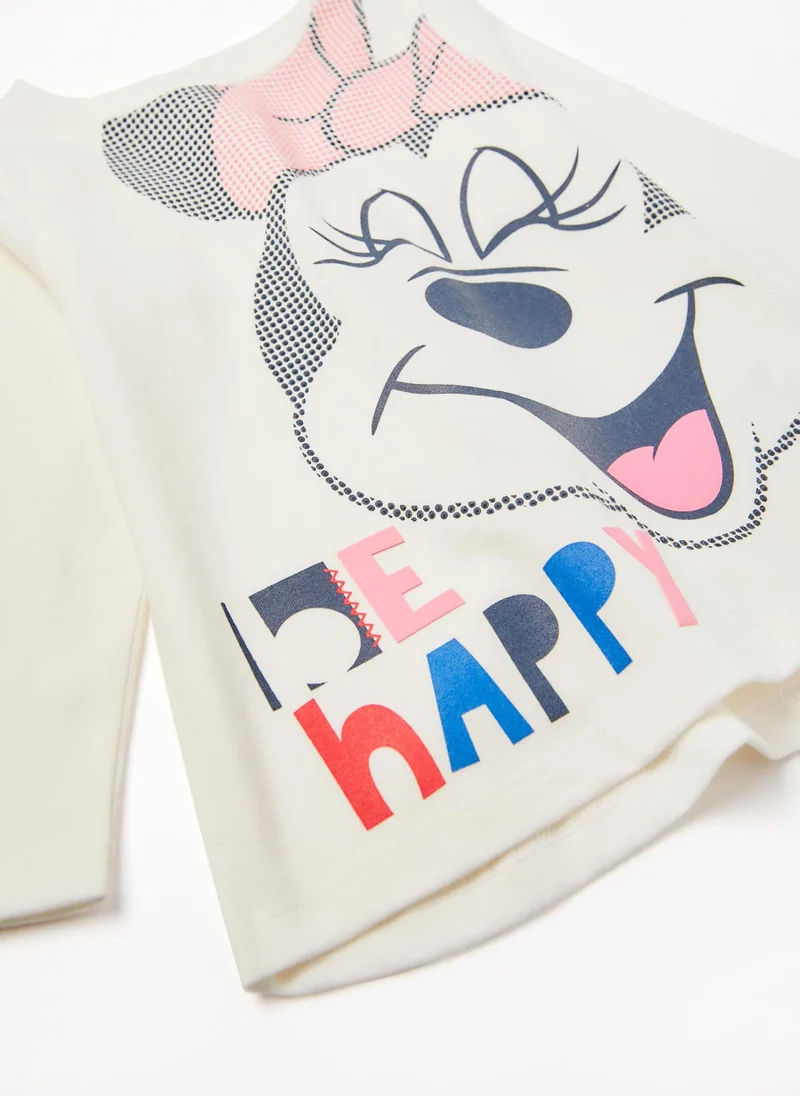 زيبي Long Sleeve T-shirt in Cotton for Baby Girls 'Happy Minnie', White