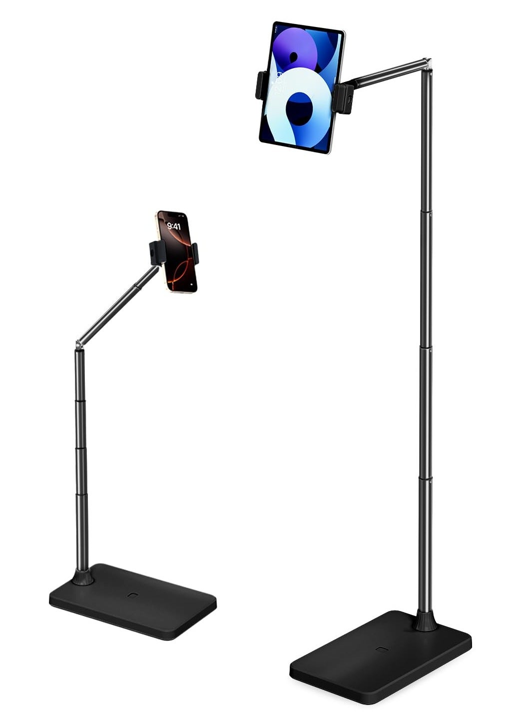 WALALLA Tablet Floor Stand, Height & Angle Adjustable Tablet Holder with Aluminum Alloy Arm Tube, 360° Rotation for Bed, Sofa, Desk, Compatible with 3.5-11inch iPad Pro/Air/Mini, iPhone, Kindle,Black