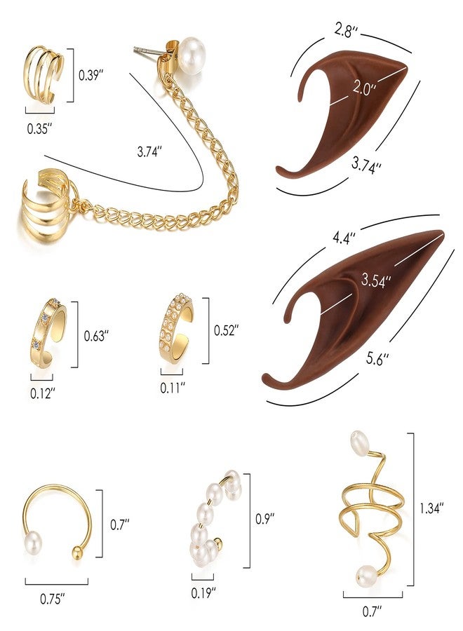 FRESHME Brown Elf Ears with Piercings Earring Cuffs Set - Cosplay Brown Fairy Pixie Ears with Pearl Earrings Chain Set, Non-Piercing Cartilage Ear Clip for Halloween Renaissance Photoshoot - Image 5