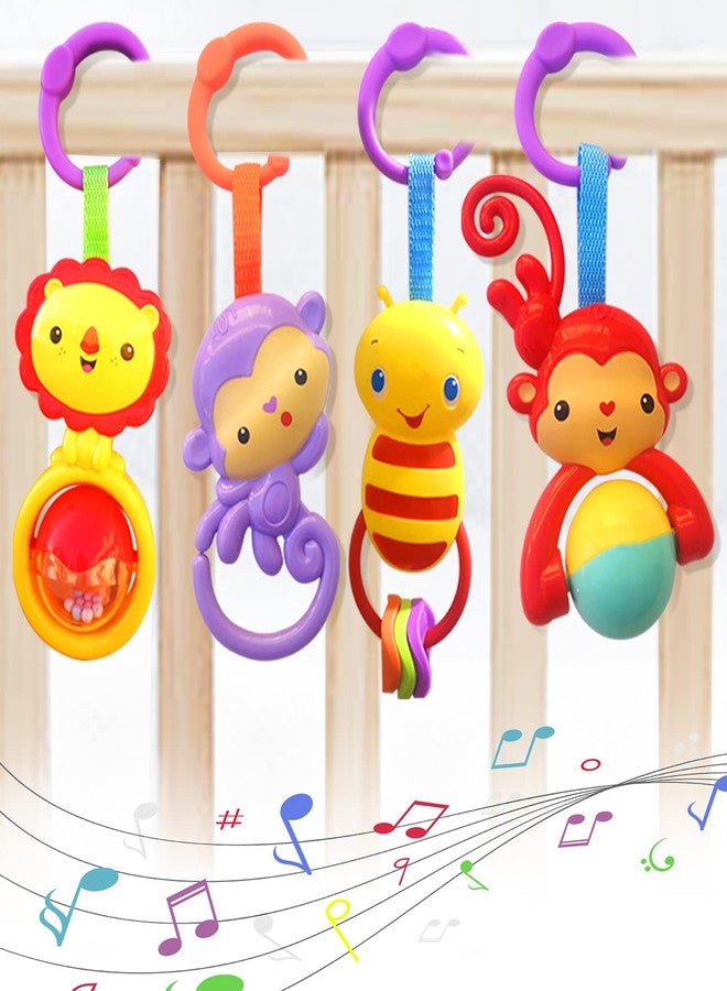 YUNLOVXEE Baby Toys, Cartoon Animal Hanging Rattle Toys, Handbells Baby Rattles, Baby Bed Crib Car Seat Travel Stroller Toys for Infant, Best Birthday Gift for Newborn, 4 Pack - Image 1