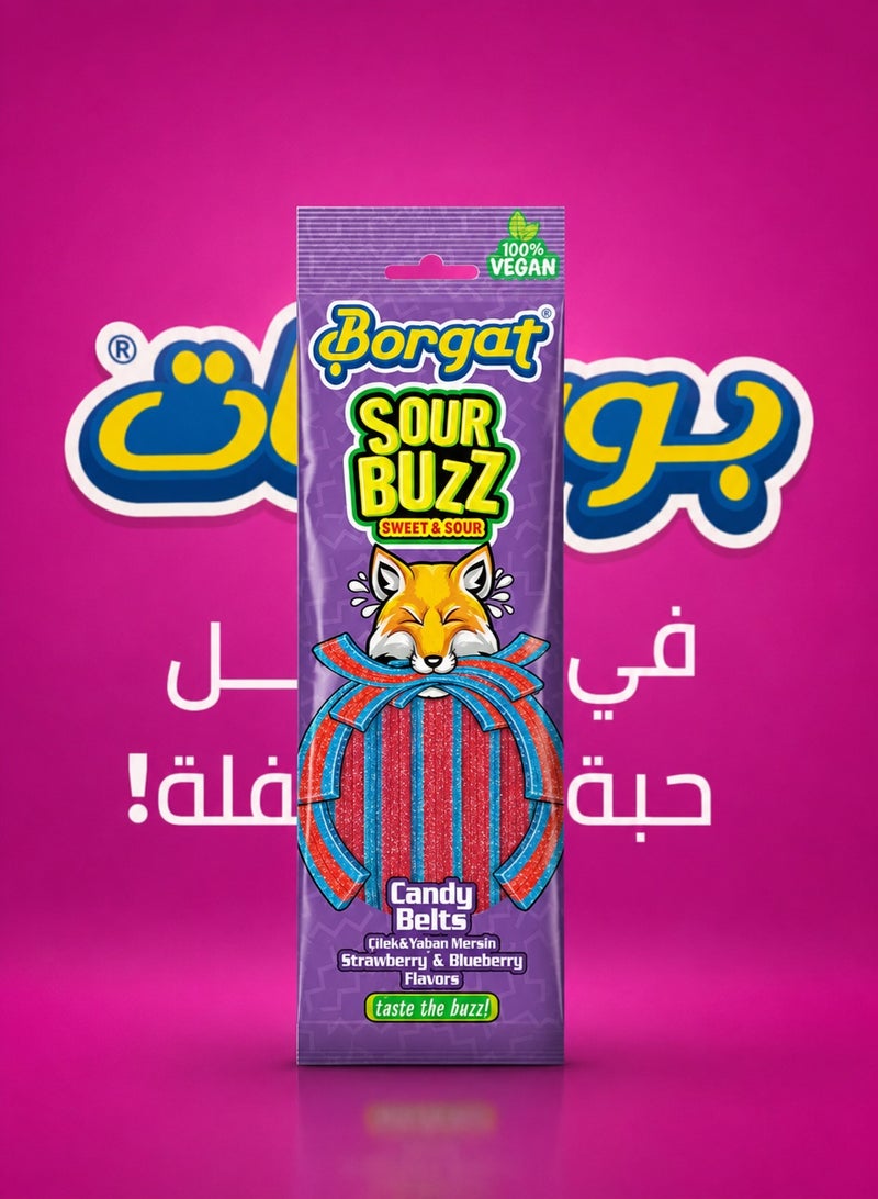 بورجات بورقات ساور باز فراولة وتوت أزرق 170 جم – حلوى جيلي بطعم حامض وحلو بنكهة الفواكه - Image 5