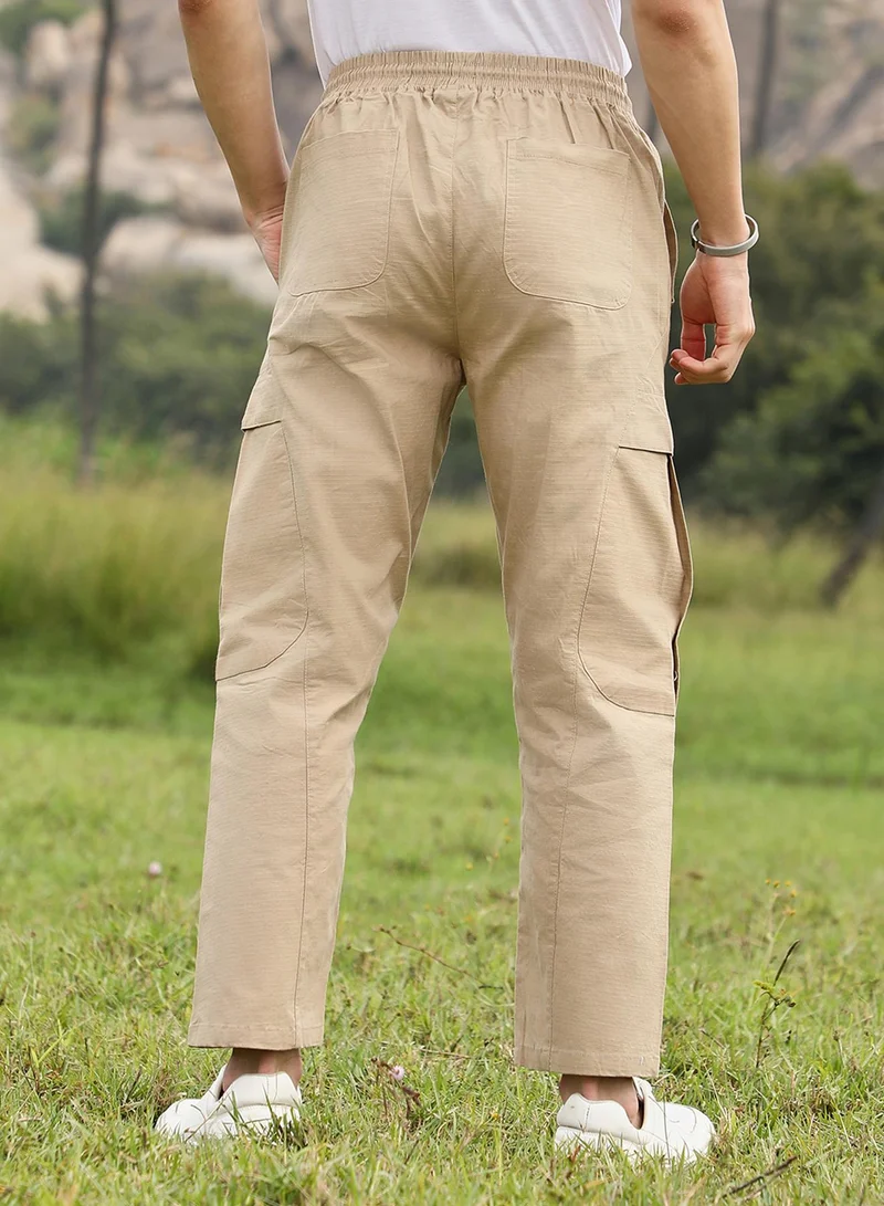Campus Sutra Men's Khaki Brown Solid Utility Trousers