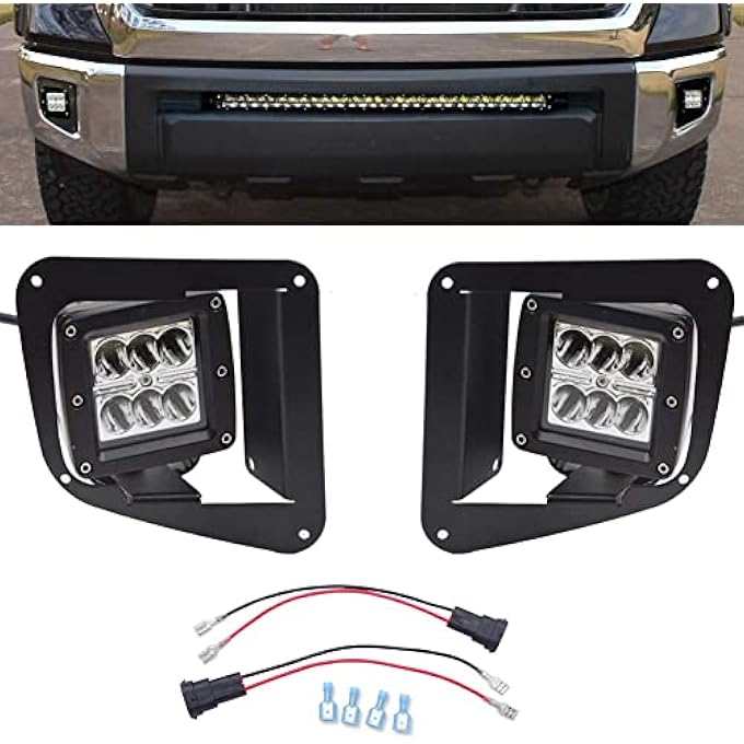 Wsays Xjmoto Compatible With Toyota Tundra 20142021 2Pcs 3 Spot Led Fog Light Pods  Hidden Bumper Fog Lamp Mount Brackets WPlug Wiring Kit - Image 1