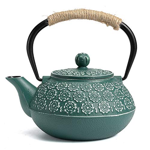 Sotya Cast Iron Teapot, 30oz/900ml Japanese Tetsubin Tea Pot with Infuser for Loose Leaf and Tea Bags, Tea Kettle Coated with Enameled Interior for Stove Top, Dark Green - Image 1