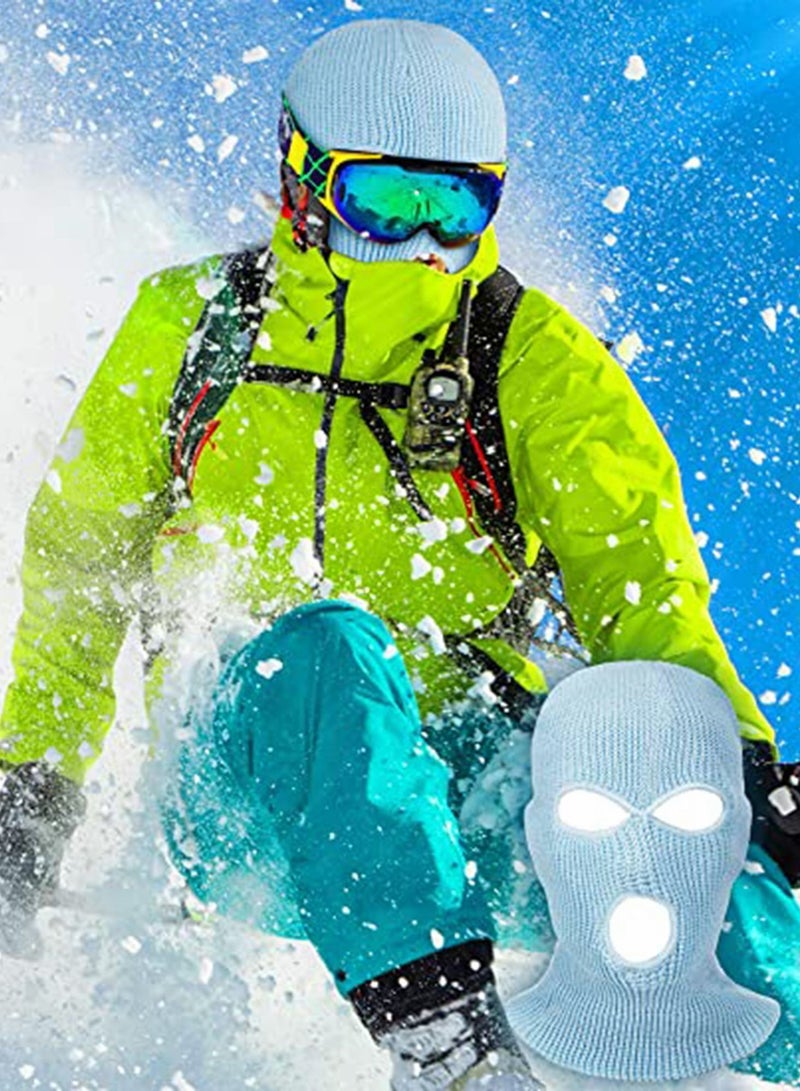 Y&D 3-Hole Full Face Cover Winter Outdoor Sport Knitted Ski Adult Balaclava Headwrap Mask Motorcycle Cycling Snowboard Gear for Sports Men Women White Blue Pink  - Image 2