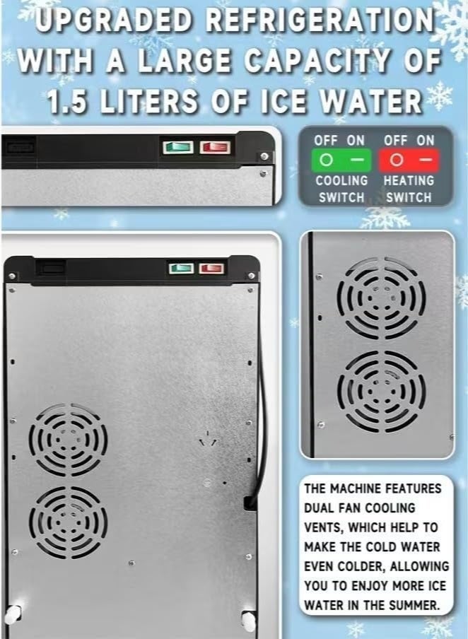 يشارك موزع مياه بتحميل سفلي مع شاشة عرض لدرجة الحرارة | وظائف عادية وساخنة وباردة، 3 صنابير | درجة حرارة البارد: 7-12 درجة مئوية؛ درجة حرارة الساخن: 85-100 درجة مئوية | مثالي للمنزل والمكتب | فضي معدني - Image 3