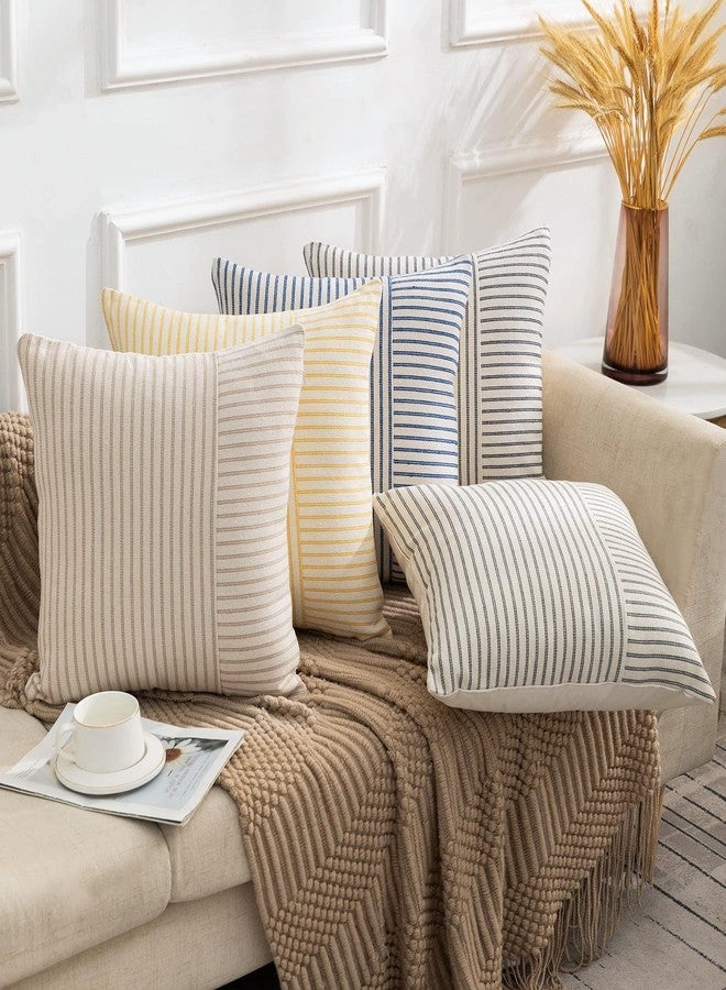 YCOLL Farmhouse Pillow Covers 26x26, Modern Accent Square Throw Pillow Covers Set of 2, Gray and Beige Striped Patchwork Linen Decorative Pillows Cushion Covers for Couch Chair Bedroom Fall Decorations - Image 3