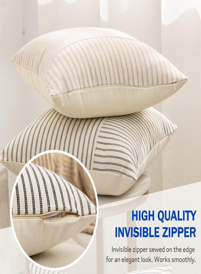 YCOLL Farmhouse Pillow Covers 26x26, Modern Accent Square Throw Pillow Covers Set of 2, Gray and Beige Striped Patchwork Linen Decorative Pillows Cushion Covers for Couch Chair Bedroom Fall Decorations - Image 4