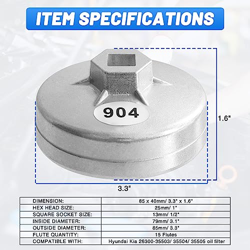 Tongze 79mm Oil Filter Wrench: 15 Flutes Oil Filter Removal Tool Compatible with Hyundai Sonata/Santa/Elantra/Tucson Sport, Kia Sportage 26300-35503, 26300-35504, 26300-35505 oil filter - Image 5