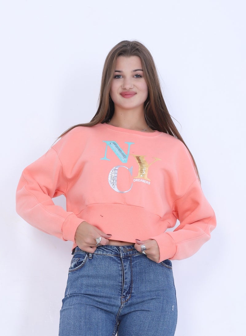 بيبو سويت شيرت نسائي بطبعة، وأكمام طويلة_سيموني - Image 1