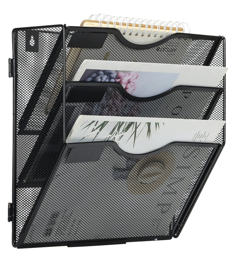 EasyPAG Wall File Holder Organizer 10 Pocket Mesh Hanging Wall Mounted Document Paper Folder Filing Magazine Rack with Nametag Label for Office Home School, Black - Image 1