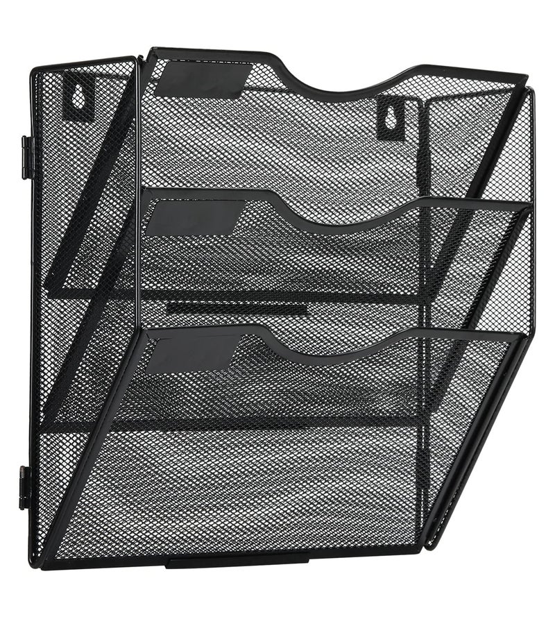 EasyPAG Wall File Holder Organizer 10 Pocket Mesh Hanging Wall Mounted Document Paper Folder Filing Magazine Rack with Nametag Label for Office Home School, Black - Image 2