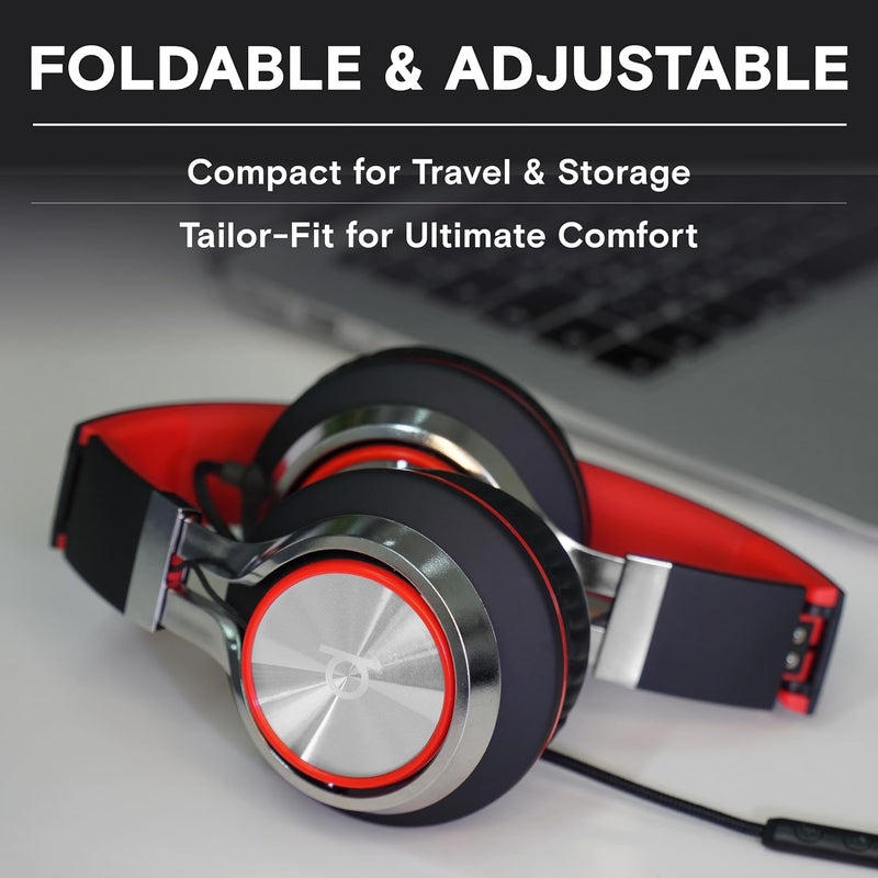 Artix CL750 Wired Headphones with Mic & Volume Control — Noise Isolating On-Ear Headphones for Computer and Laptop Wired, Plug in Corded Headphone Over Ear with Wire (Foldable, Aux Jack 3.5mm) - Image 4