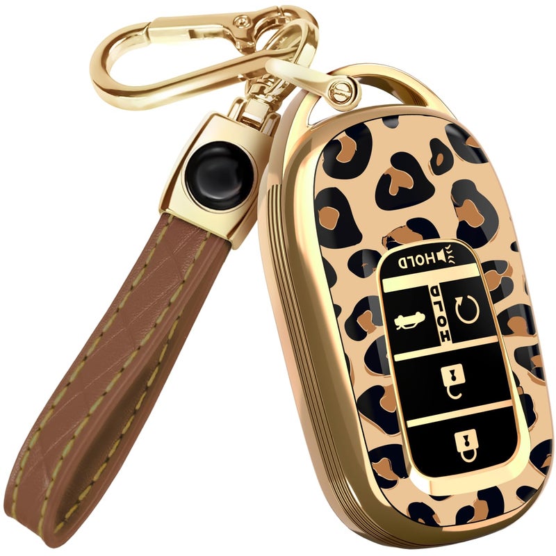 Lucrum Compatible with Honda Key Fob Cover & Leather Keychain - TPU Keyfob Case for Accord Civic CR-V HR-V Pilot Ridgeline, For 5 Button Remote (2022-2026) - Leo Vibe - Image 1