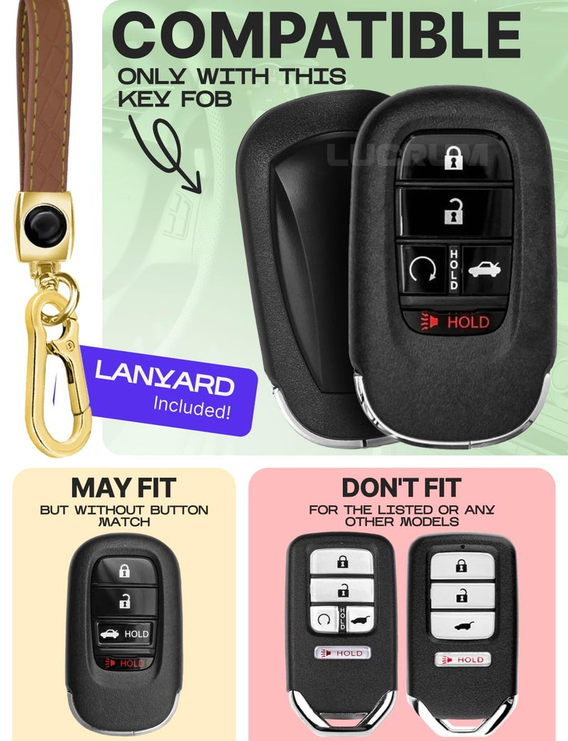 Lucrum Compatible with Honda Key Fob Cover & Leather Keychain - TPU Keyfob Case for Accord Civic CR-V HR-V Pilot Ridgeline, For 5 Button Remote (2022-2026) - Leo Vibe - Image 2