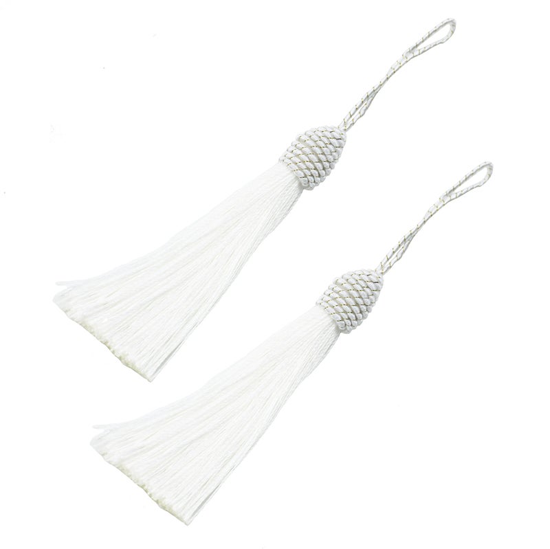 Makhry Makhry 20pcs 6 Inch White Silky Floss Tassels with 2Inch Cord Loop and Small Chinese Knot for DIY Craft Accessory