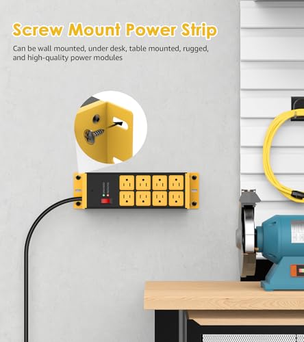 HHSOET 2 Pack Heavy Duty Power Strip 8 Outlets, Metal Wall Mount Outlet Strip 4800J Surge Protector, Garage Shop Under Desk Mountable 6FT Extension Cord Plug, ETL Listed - Image 3