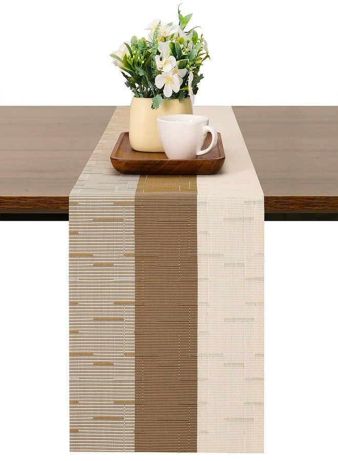 Chitomars Table Runner 71 Inches Long, Vinyl Woven Farmhouse Table Runners Indoor and Outdoor Washable Heatproof Non-Slip Table Decorations for Party Home Dining Table (Beige Light Brown,12 x 71 Inch) - Image 1