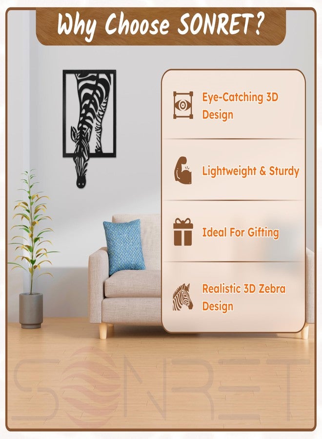 SONRET Zebra Metal Wall Decor - Premium Wall Hanging Decoration for Living Room, Bedroom & Office | Elegant Room Decorate Item & Home Decor Accent for Modern Indian Interiors - Image 5