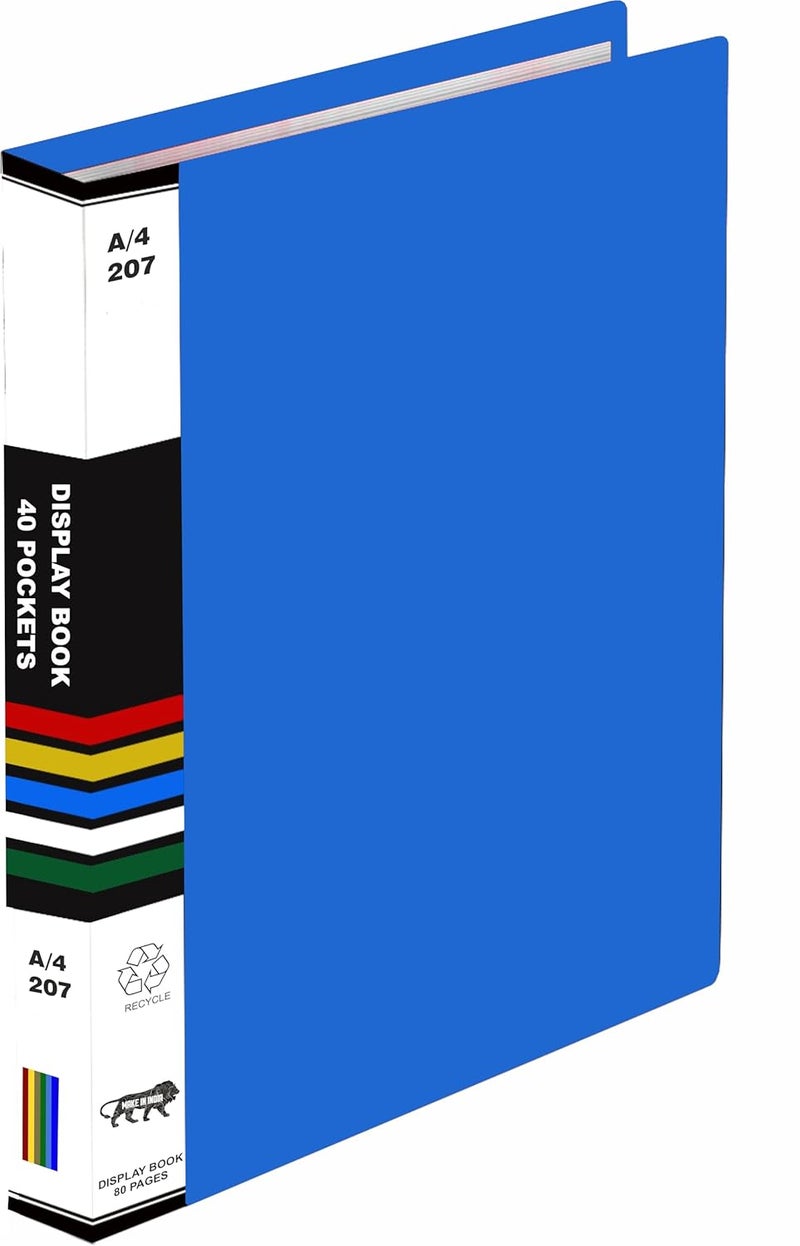 Verena A4 Size Presentation Display Book Folder File Binders with Plastic Clear Sleeves Document Organizer for Music Sheets Artwork Drawing for School Office (Blue 40 Pocket 80 Pages) - Image 1