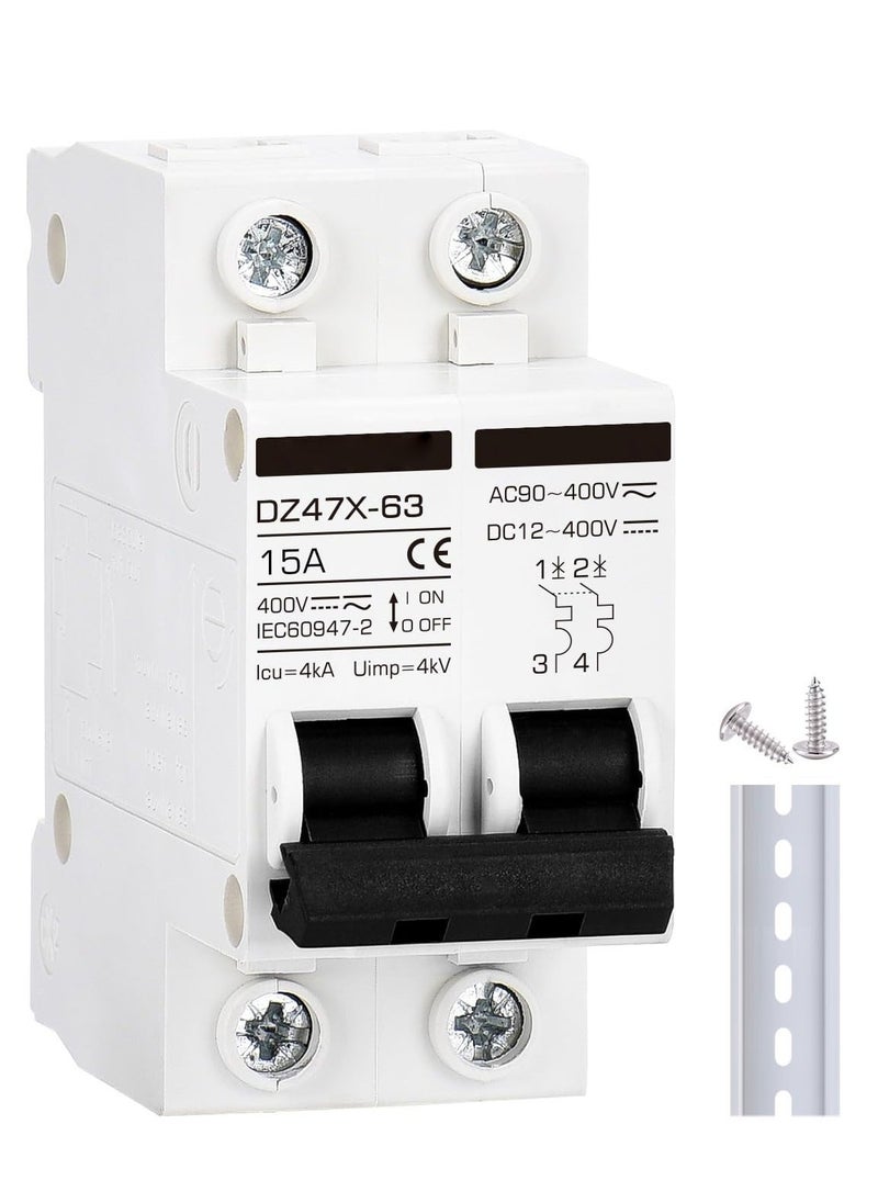 Miniature Circuit Breaker 15 Amp DC Solar Disconnect Switch, 12-400V, DIN Rail Mount, AC DC Universal Circuit Breaker  - Image 1