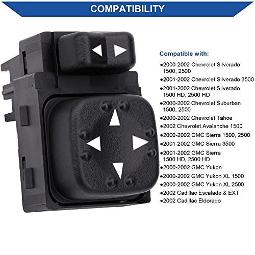 Obaee Power Mirror Switch Compatible with Chevrolet Silverado Tahoe Suburban 2000 2001 2002, GMC Yukon Sierra, Cadillac, Replaces OE 15045085 19259975 - Image 2