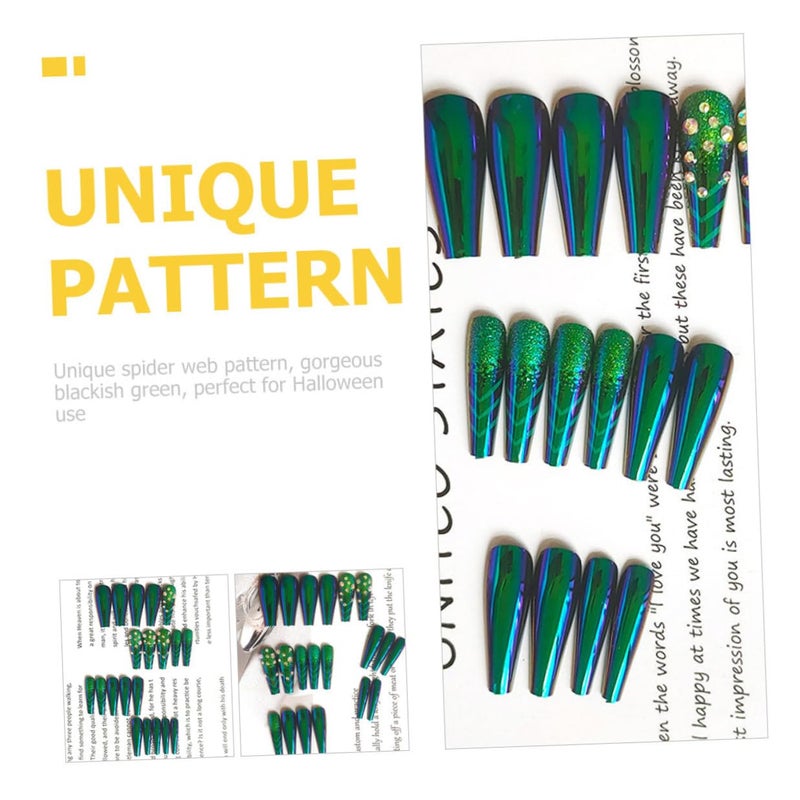 24pcs Halloween Press on Nails with Spider Pattern Extra Long Abs Fake Nails for Women Trimmable Gorgeous Art for Occasion - Image 3