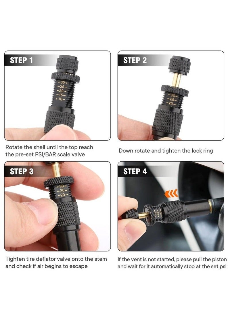 Adjustable Auto-Stop Tire Deflator Valve Kit, 10-30 PSI Air Down Tool Offroad Accessories, 4 Pcs - Image 5