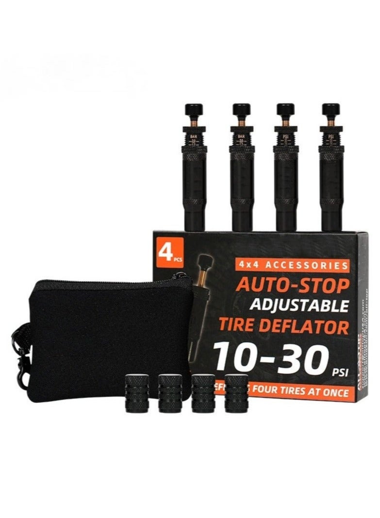 Adjustable Auto-Stop Tire Deflator Valve Kit, 10-30 PSI Air Down Tool Offroad Accessories, 4 Pcs - Image 1