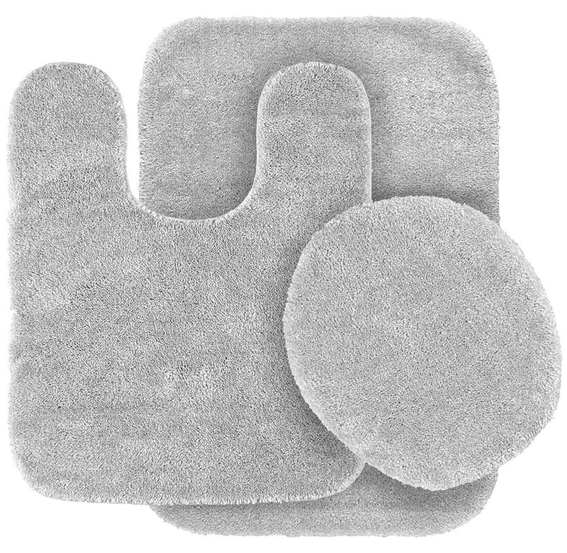 3pc Solid Non Slip Soft Bath Rug Set for Bathroom UShaped Contour Rug Mat and Toilet Lid Cover New Angela Silver