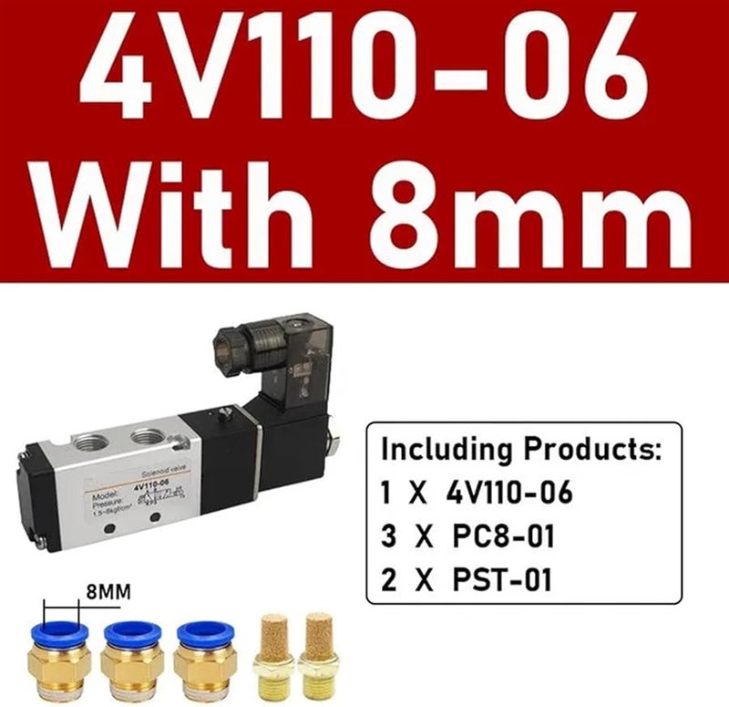 4V110 06 2 Position 5 Way Electronic Pneumatic Solenoid Valve DC12V with 8mm Fittings - Image 3