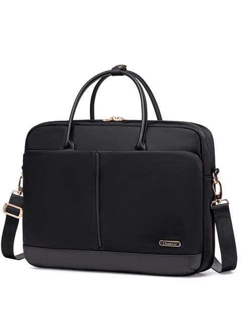 Premium Lightweight Laptop Bag for Women Water Resistant Multifunctional Hand Bag with Multiple Pockets for Casual/Work/College/ School, CB00772-Black