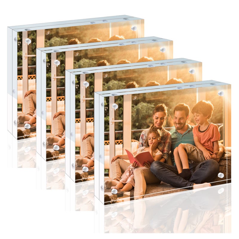 Egofine Egofine 5x7 Acrylic Frames 4 Pack  20mm Thicker Frameless Clear Picture Frames  Double Sided Magnetic Picture Frames  Free Standing Desktop Display  - Image 1