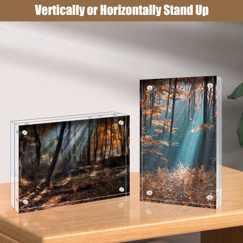 Egofine Egofine 5x7 Acrylic Frames 4 Pack  20mm Thicker Frameless Clear Picture Frames  Double Sided Magnetic Picture Frames  Free Standing Desktop Display  - Image 3
