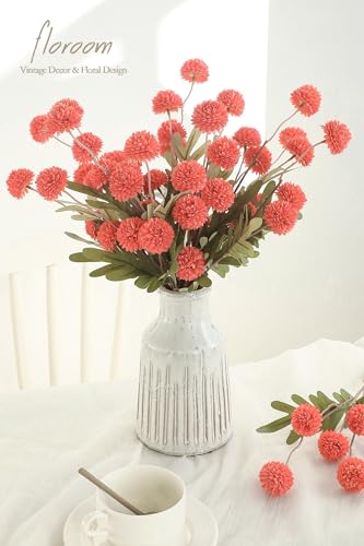 Floroom 5pcs Coral Orange Faux Silk Mums Artificial Flowers Bulk Fake Small Mini Chrysanthemums with Stems for DIY Wedding Centerpieces Floral Arrangements Vase Fillers Home Decorations - Image 3