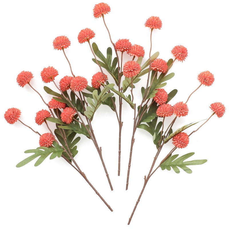 Floroom 5pcs Coral Orange Faux Silk Mums Artificial Flowers Bulk Fake Small Mini Chrysanthemums with Stems for DIY Wedding Centerpieces Floral Arrangements Vase Fillers Home Decorations - Image 2