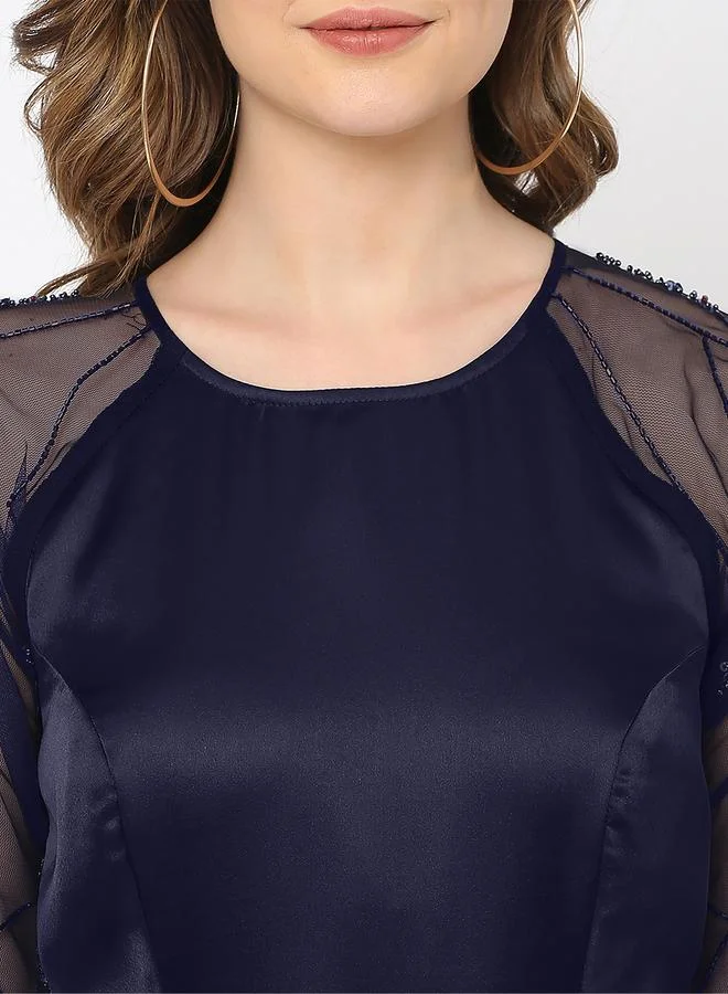 Mish  Mesh Insert Beaded Sleeves A-Line Maxi Dress for Women | Best Price UAE