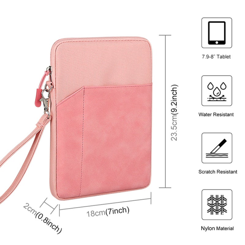 Tablet Bag: 7.9Inch-8.4Inch Pink Nylon 600D - Water Resistant Shock Proof Large Capacity Stylish Pouch With Plush Lining Zipper Closure for Business School Travel - Image 3