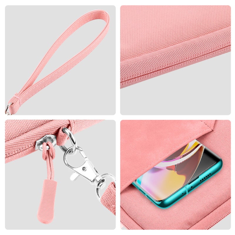 Tablet Bag: 7.9Inch-8.4Inch Pink Nylon 600D - Water Resistant Shock Proof Large Capacity Stylish Pouch With Plush Lining Zipper Closure for Business School Travel - Image 4