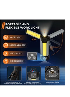 AMBERJACK Rechargeable LED Camping Light with Stand, Cordless Work Light with Portable Folding Stand, 6000MAH Battery, 500/1000/2000 Lumen Outdoor Camping Working Light  - Image 4