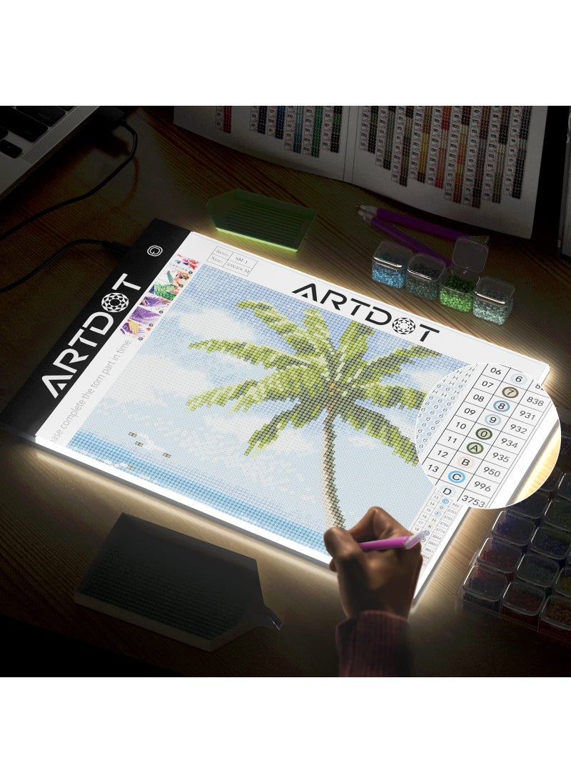 ARTDOT ARTDOT A4 LED Light Pad for Diamond Painting Kits for Adults, USB Powered Adjustable Brightness Diamond Art Light Board with Accessories  - Image 2