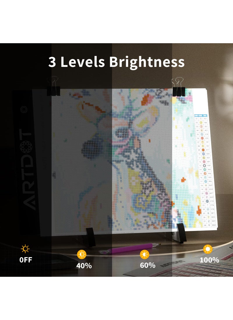 ARTDOT ARTDOT A4 LED Light Pad for Diamond Painting Kits for Adults, USB Powered Adjustable Brightness Diamond Art Light Board with Accessories  - Image 3