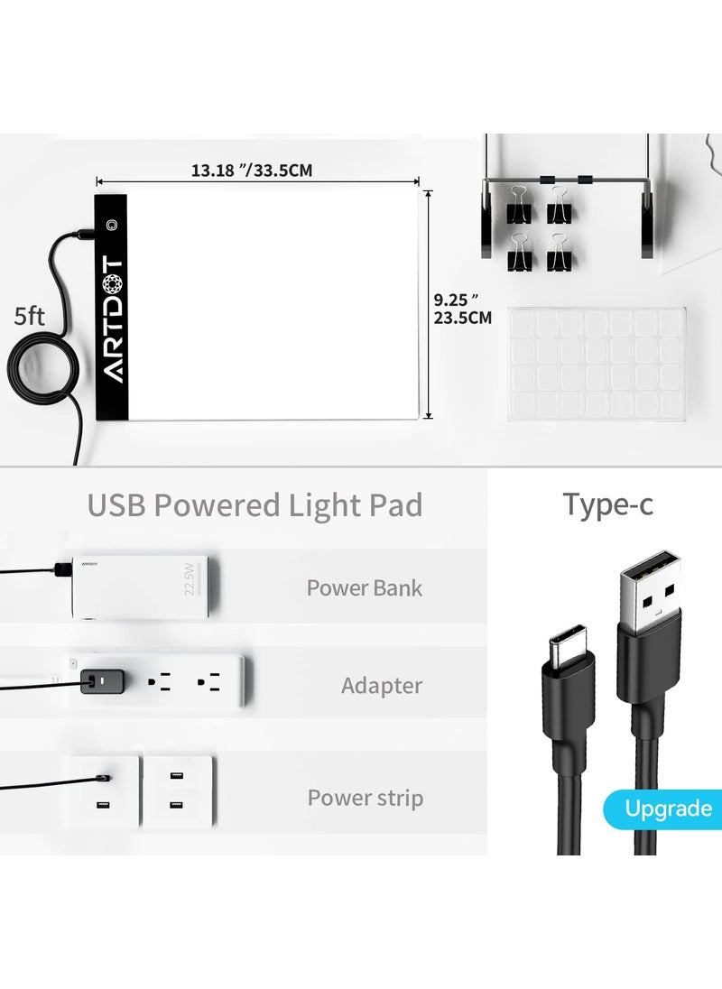 ARTDOT ARTDOT A4 LED Light Pad for Diamond Painting Kits for Adults, USB Powered Adjustable Brightness Diamond Art Light Board with Accessories  - Image 5