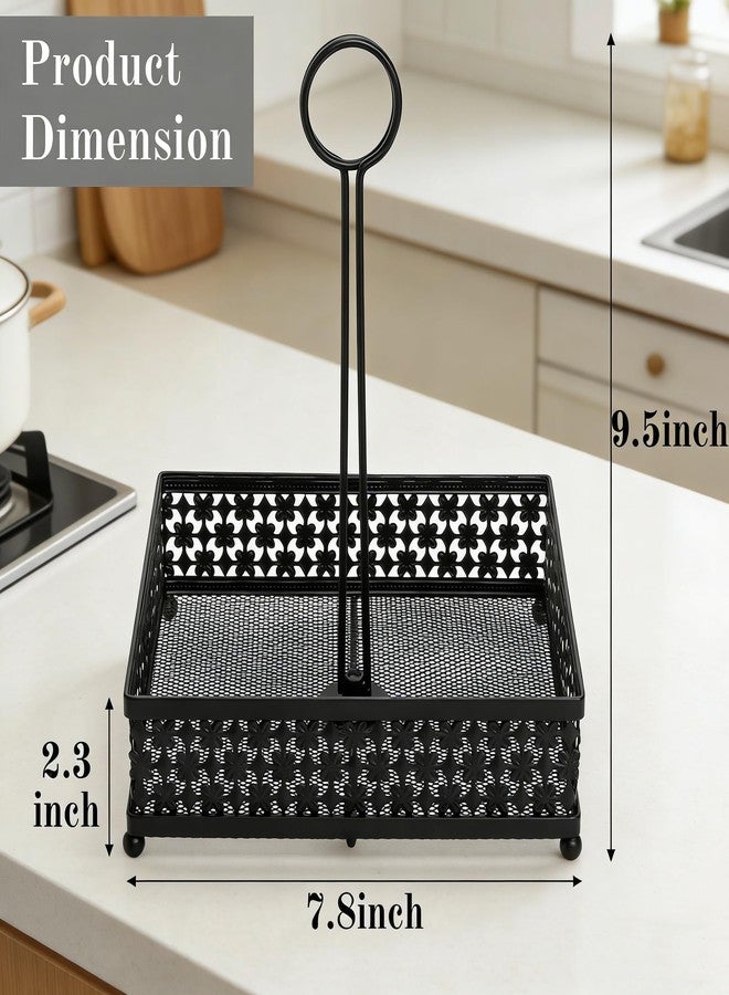 ZAVOOS 2 Pack Condiment Caddy, Metal Square Table Caddies Collection Spice Organizer with Number Card Holder for Kitchen Cabinet, Floral Decor Seasoning Sauce Holder for Outdoor Grill, Picnic, Party - Image 2