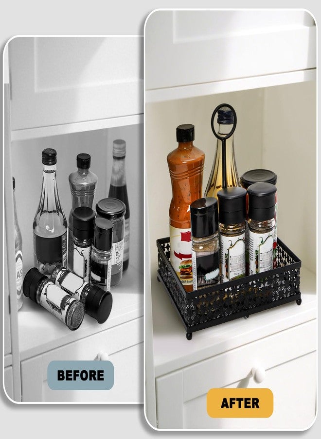 ZAVOOS 2 Pack Condiment Caddy, Metal Square Table Caddies Collection Spice Organizer with Number Card Holder for Kitchen Cabinet, Floral Decor Seasoning Sauce Holder for Outdoor Grill, Picnic, Party - Image 3
